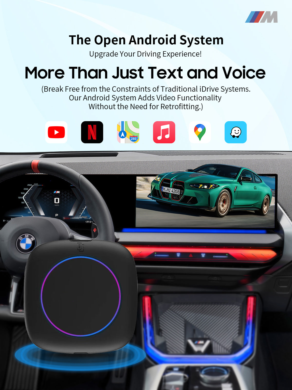 BMW VMC Multimedia Box, adding Apple CarPlay and access to popular apps like Freeview and Prime TV without replacing car components