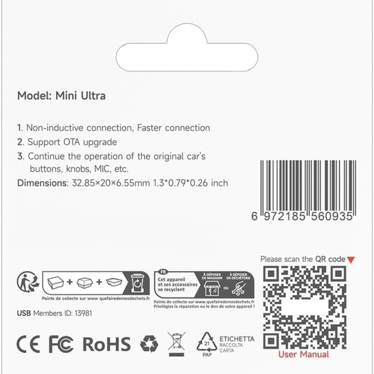 VMC CarlinKit Mini Ultra - Wireless Adapter Apple CarPlay/Android Auto USB Dongle for Car Upgrade WiFi Bluetooth Auto Connect