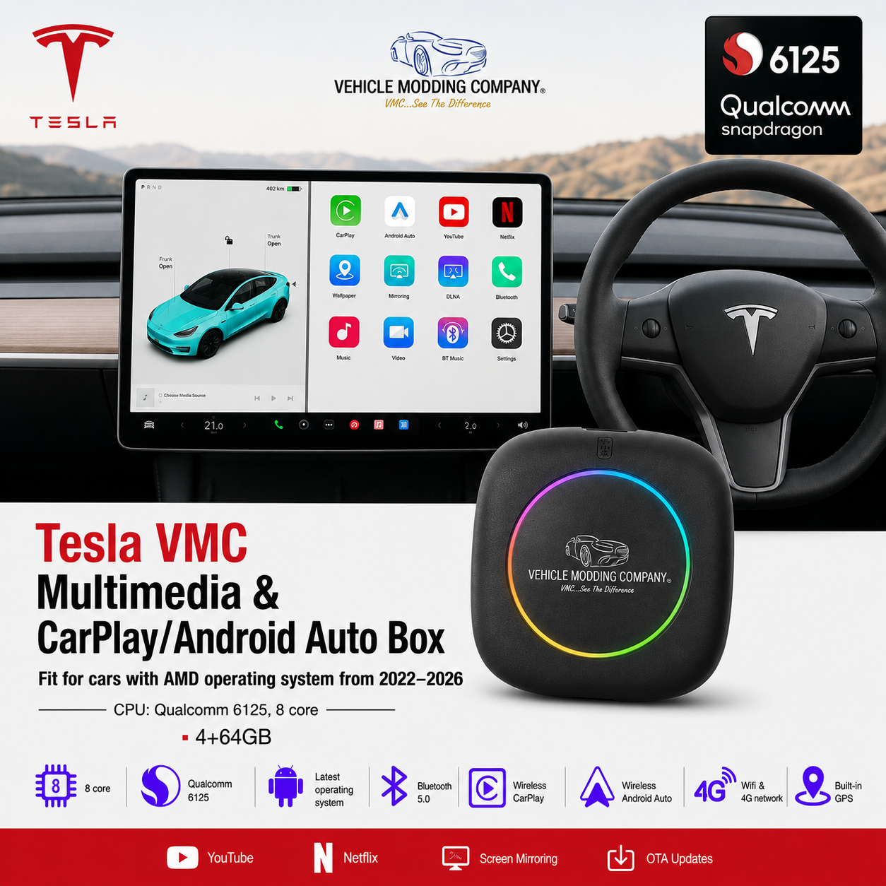 VMC Tesla Multimedia CarPlay & Android Box - Watch in Motion